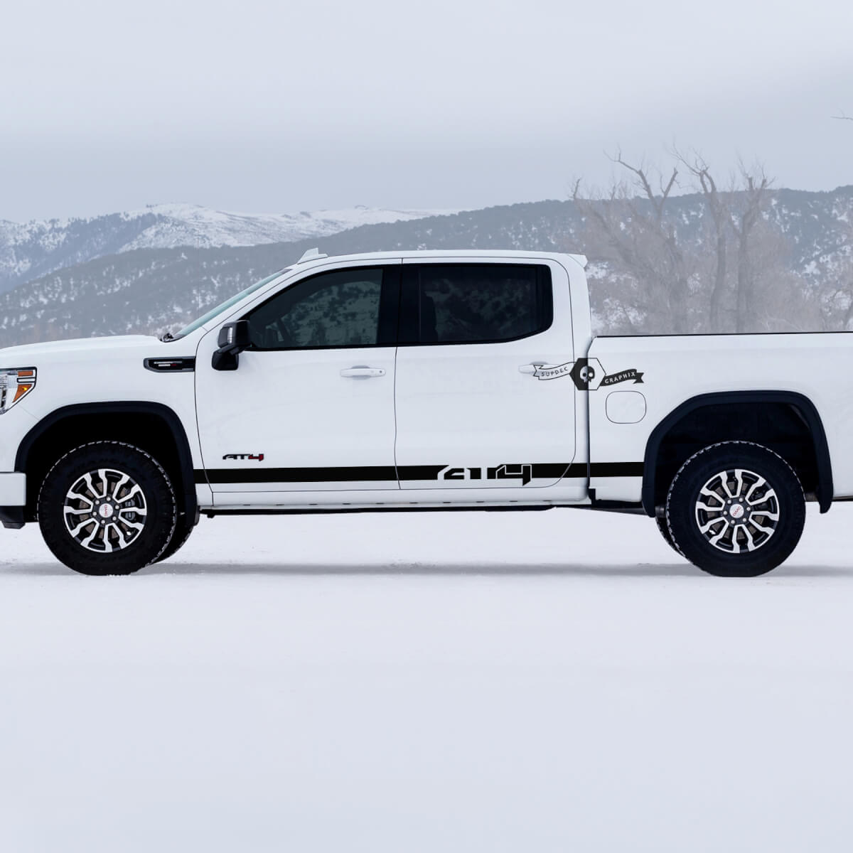 2 Gmc Gm Sierra 1500 AT4 Türen Rocker -Panel Streifenbett zerstört. Erzählte Abziehbilder Aufkleber