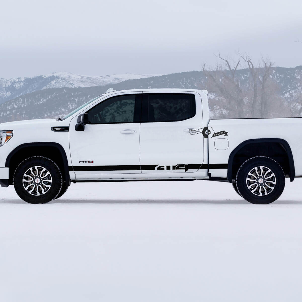 2 GMC GM Sierra 1500 AT4 Türen Rocker Panel Streifen Seitenbett Zerstört Zerstörte Aufkleber Sticker
