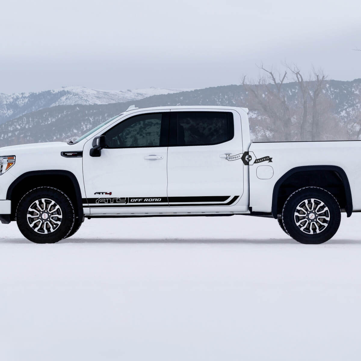 2 GMC GM Sierra 1500 AT4 Türen Rocker Panel Streifen Off-Road Side Bed Zerstörte Aufkleber Abziehbilder
