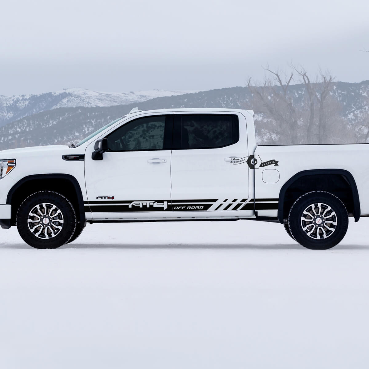 2 NEUE GMC GM SIERRA 1500 AT4 TOORS ROCKER PANILE Streifen Offroad Side Bett zerstörte Abziehbilder Aufkleber zerstört