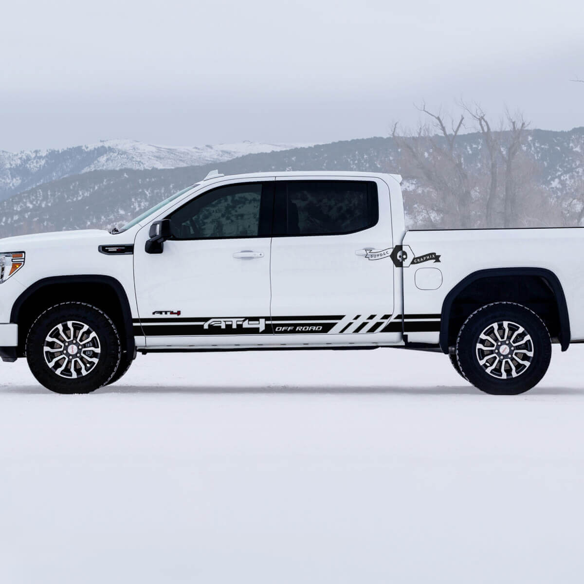 2 Neue GMC GM Sierra 1500 AT4 Türen Rocker Panel Streifen Off-Road Seitenschweller Zerstört Zerstört Aufkleber Sticker
