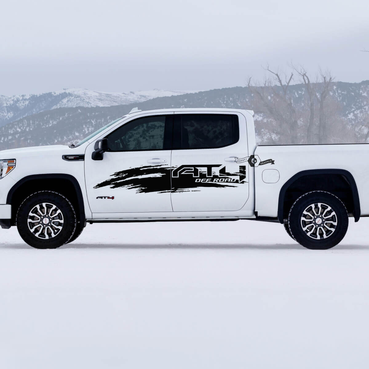 2 Neue GMC GM Sierra 1500 AT4 Türen Spritz Off-Road Seitenbett Zerstört Zerstörte Aufkleber Sticker
