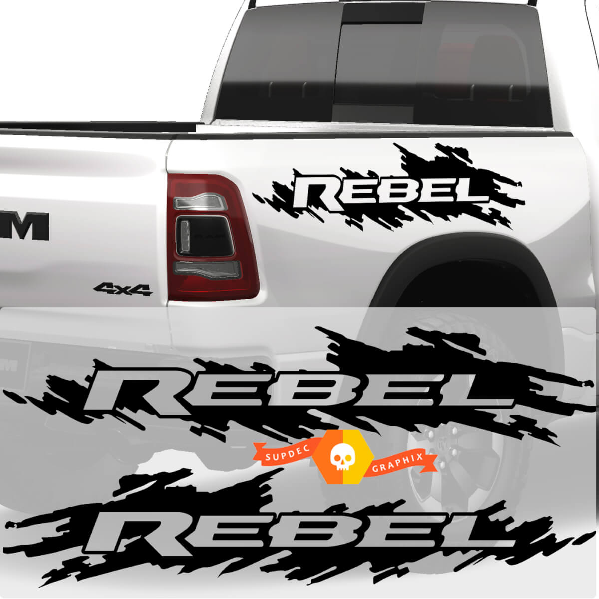 Paar Dodge Ram Rebellenbett Aufkleber Aufkleber Grafik Vinyl -Bett
