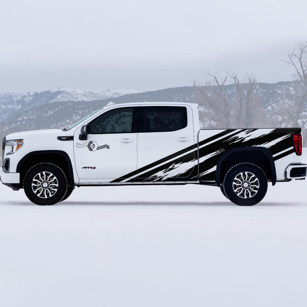 2 Neue GMC GM Sierra 1500 AT4 Große Türen Bett Spritzschutz Grange Off-Road Seiten Zerstörte Aufkleber Sticker
