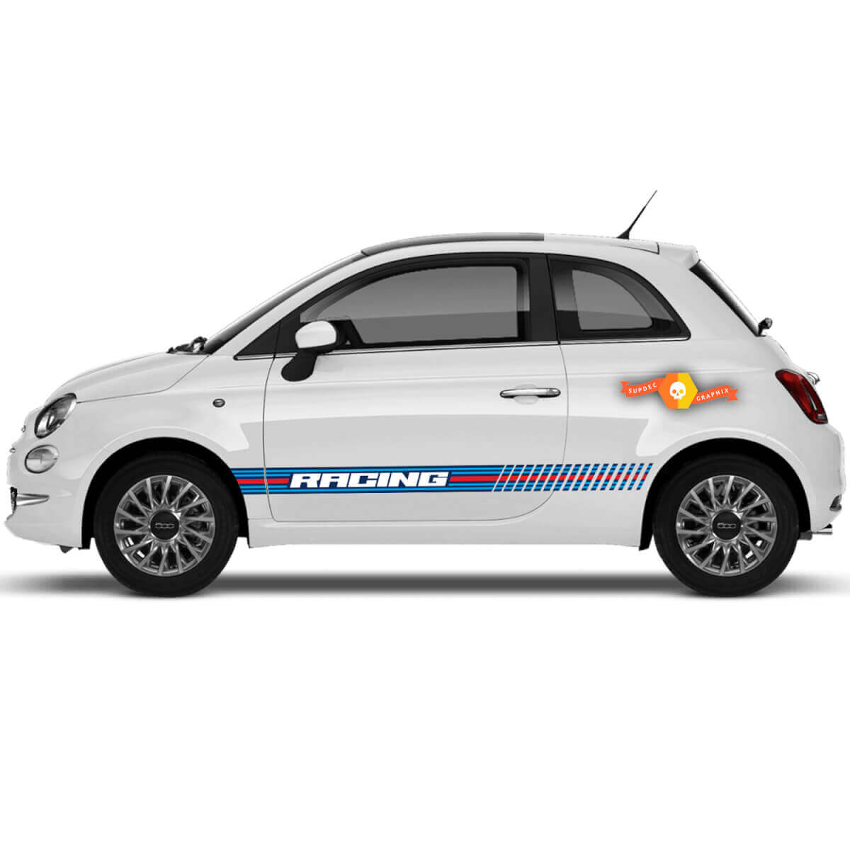 Paar Fiat 500 Abarth Sport Martini Racing Türen Seitenaufkleber Streifen Räder
