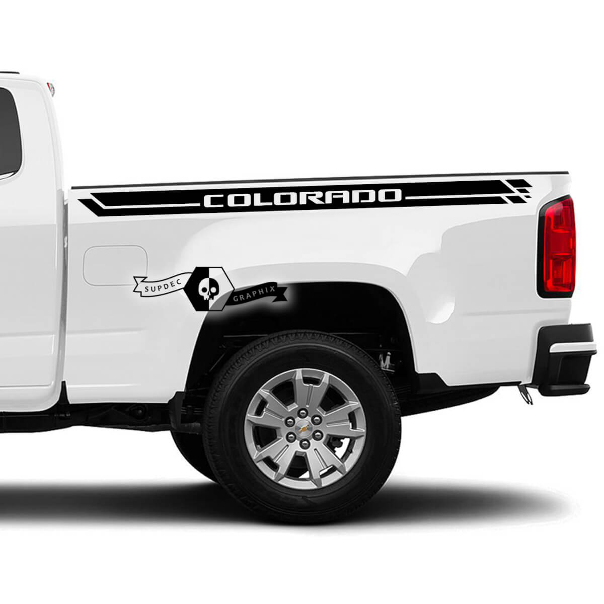 Paar seitliche Bettstreifen-Vinyl-Aufkleber mit Grafik 2022+ 2023+ Chevy Colorado Extended
