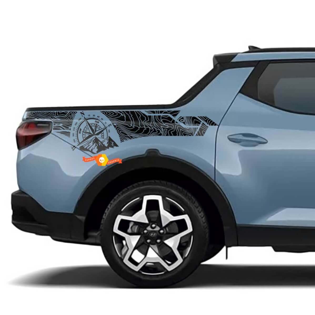 2x Topografische Karten Edition Bettseite Vinyl Aufkleber passend für Hyundai Santa Cruz
