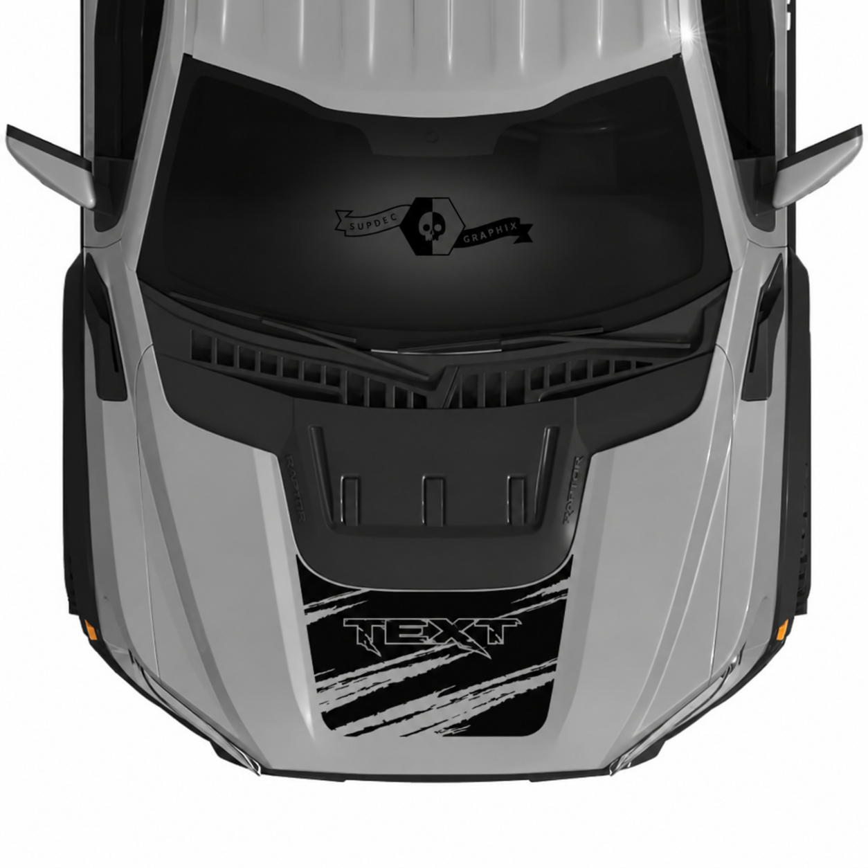 Custom Text Scoop Zerstörte Motorhaubenstreifen Grafik-Kit Vinyl-Aufkleber für Musclecar Truck Power Truck SVT 2022-2023