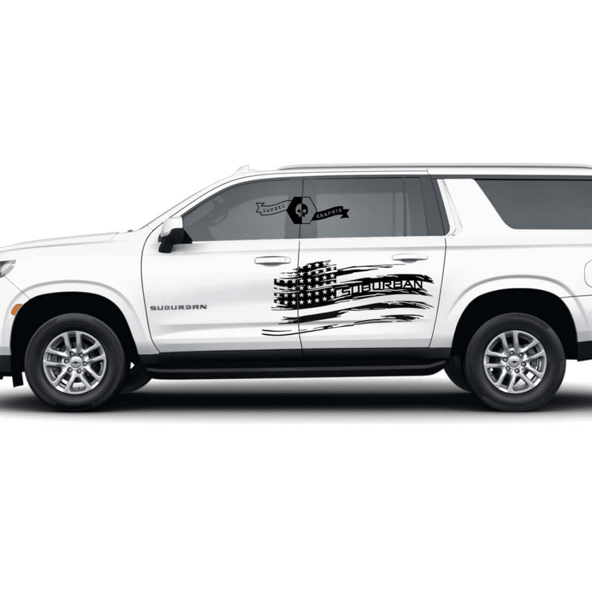 Paar Chevrolet Suburban Side Destroyed USA Flag Doors Vinyl Aufkleber Aufkleber
