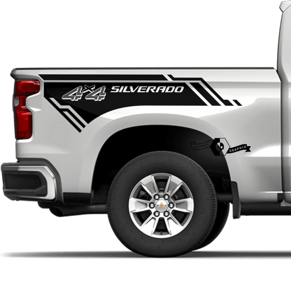 Paar Chevrolet Silverado 2023 Seiten 4x4 Logo Neue Bettverkleidung 2 Farben Vinyl Aufkleber
