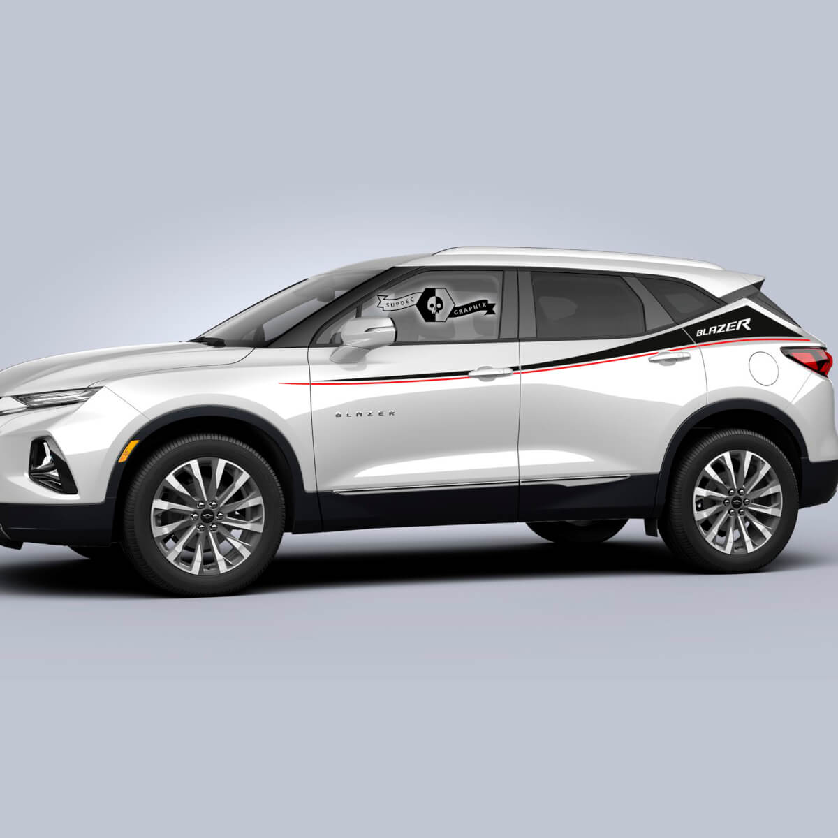 Paar Chevrolet Blazer 2023, seitliche Seitentüren, 2 Farben, Streifen-Logo, Vinyl-Aufkleber
