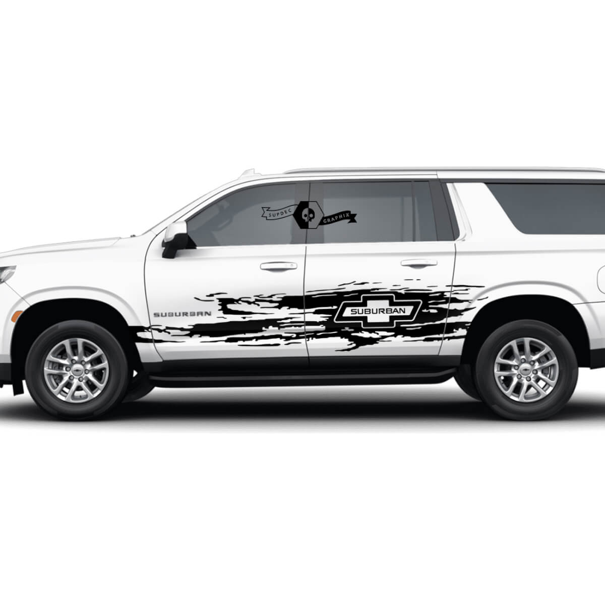 Paar Chevrolet Vorort Seitenstreifen Linien Türen Wrap Splash zerstörte Logo Vinyl -Aufkleber Aufkleber