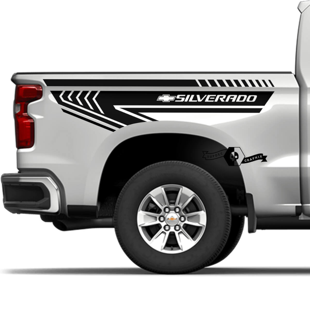 Paar Chevrolet Silverado 2022+ 2023 Seitenbett -Logo -Streifen -Aufkleber -Aufkleber