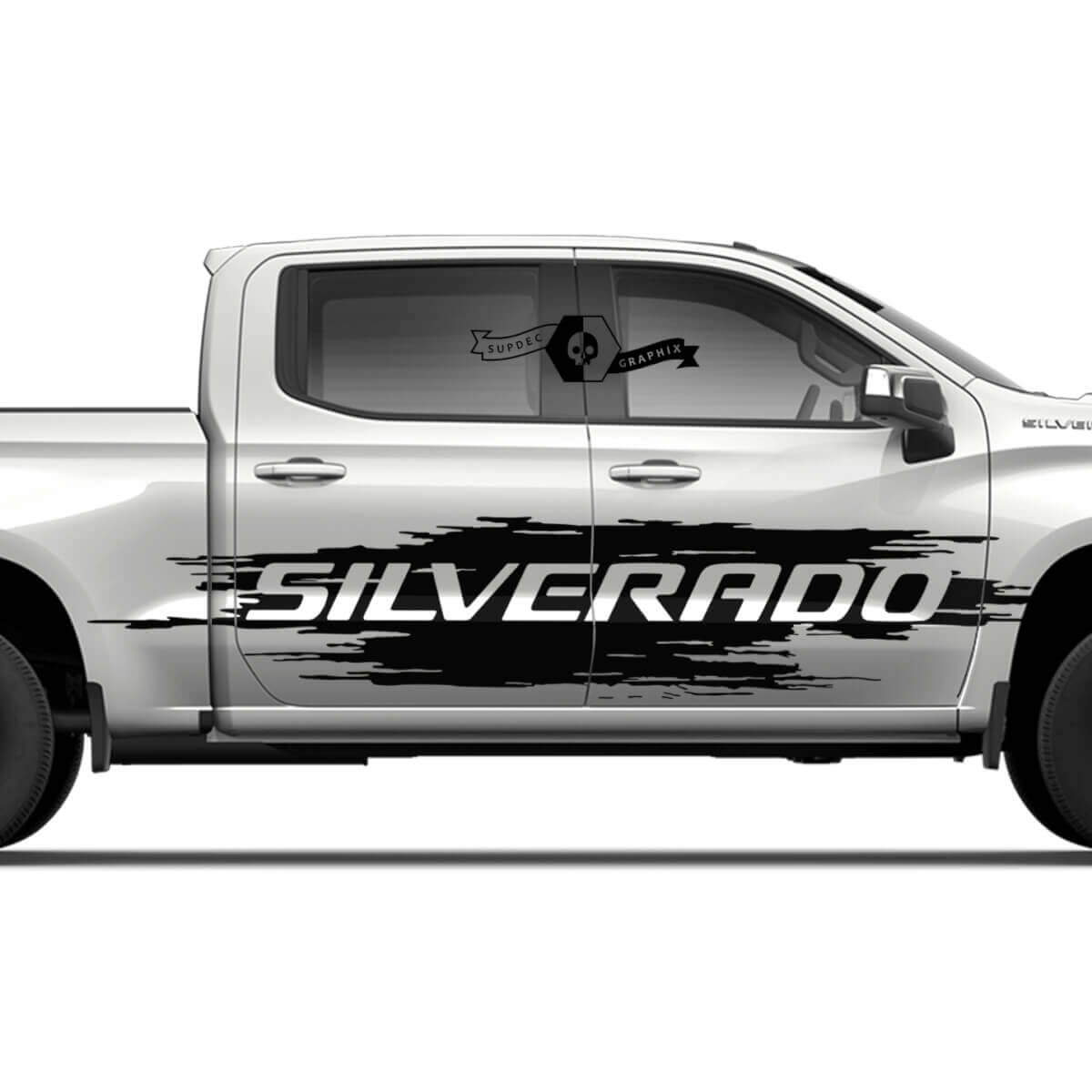 Paar Chevrolet Silverado 2022+ 2023 Seitentüren Spritzschutz Wrap Destroyed Logo Streifen Vinyl Aufkleber Sticker
