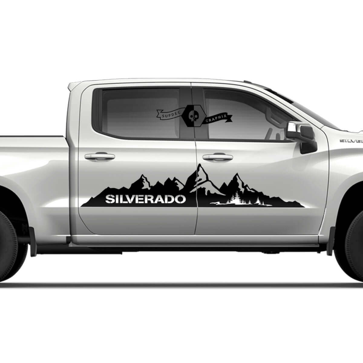 Paar Chevrolet Silverado 2022+ 2023 Seitentüren Splash Wrap Mountains Logo Streifen Vinyl Aufkleber Sticker
