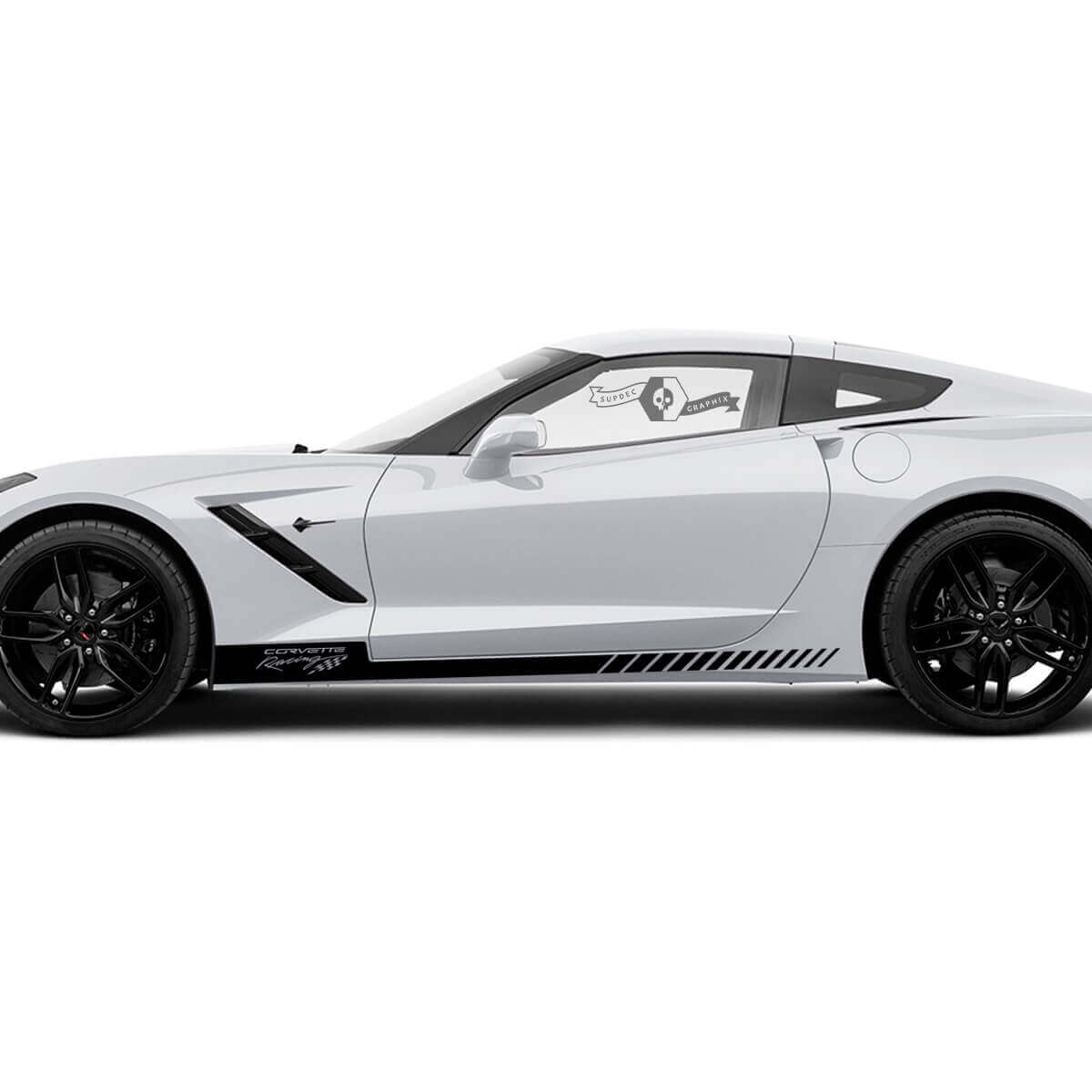 2x Chevrolet Corvette Seitentüren Logo Rocker Panel Racing Flag Stripe Vinyl Aufkleber Sticker
