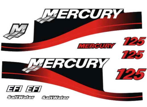 125 PS Mercury EFI SaltWater Außenborder Motorhaube Bootsaufkleber Grap