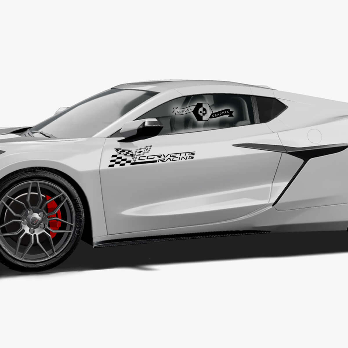 2x Chevrolet Corvette Racing Z06 Seitentüren Logo Schachbrettflagge Vinyl Aufkleber Sticker
