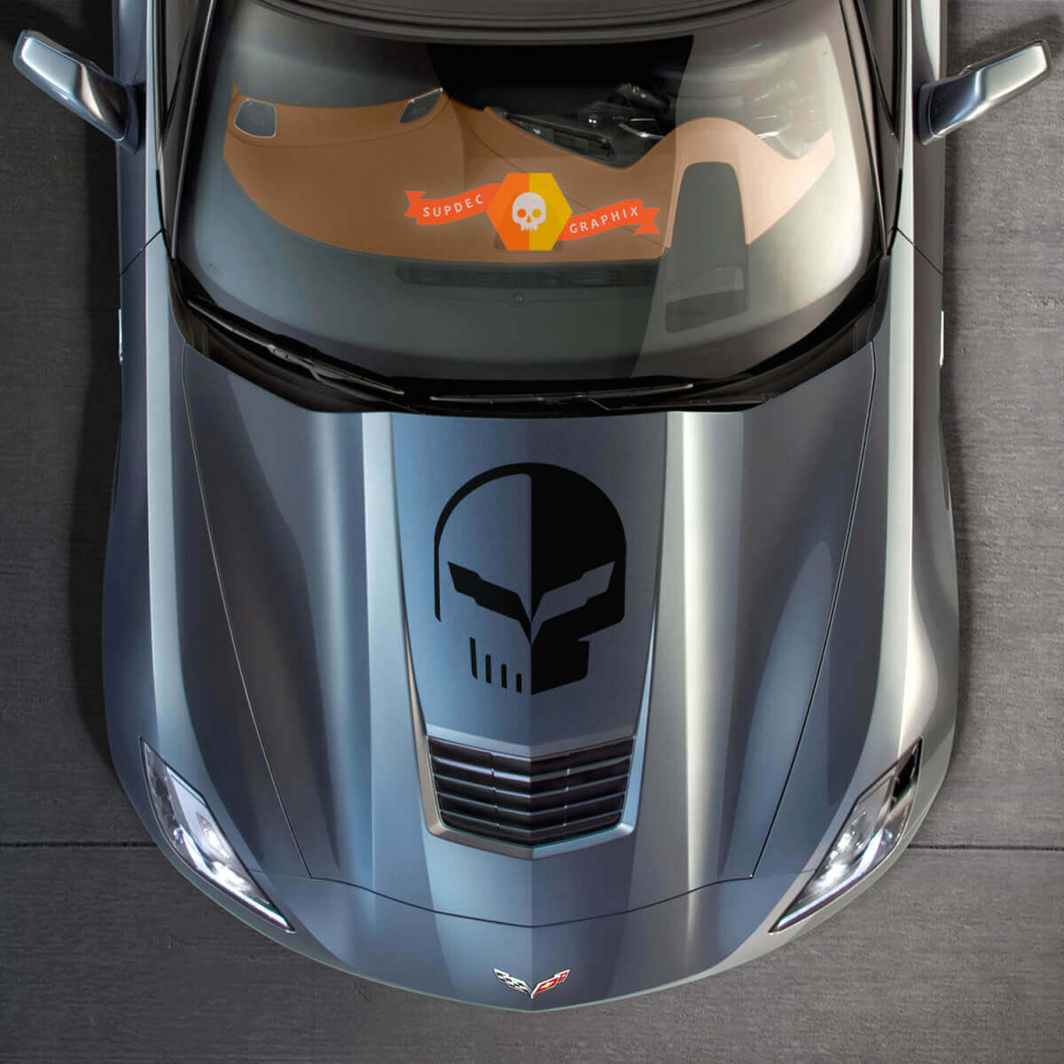 Racing Schädel Motorhauben Vinylaufkleber für Chevrolet Corvette C7