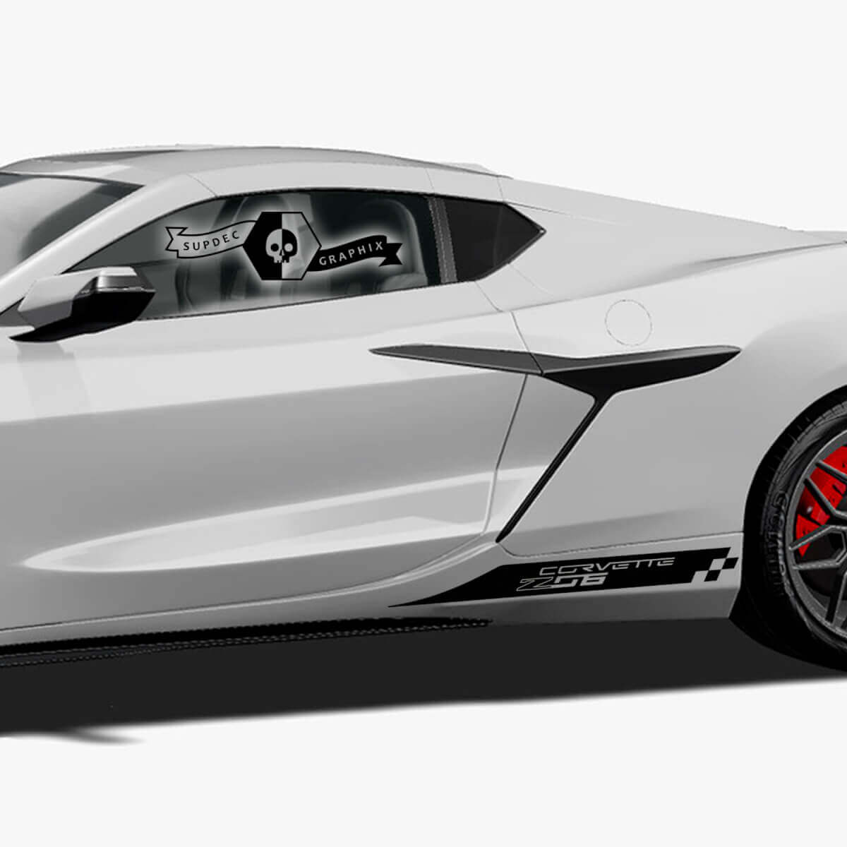 2x Chevrolet Corvette Seitenbett Z06 Schachbrettflagge Vinyl Aufkleber Sticker
