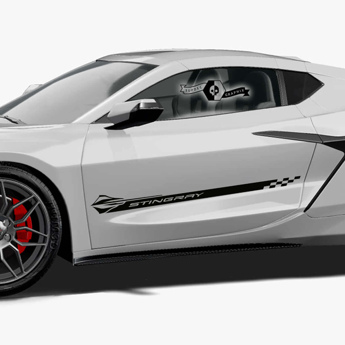 2x Chevrolet Corvette Z06 Seitentürstreifen Stingray Schachbrettflagge Vinyl Aufkleber Sticker
