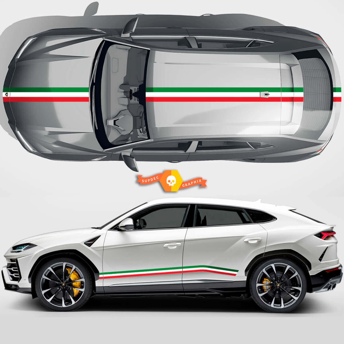 Paar Lamborghini Urus 2021 2022 2023 Italienische Flagge Seitentüren Motorhaube Dachlinien Streifen Vinyl Aufkleber Grafiken
