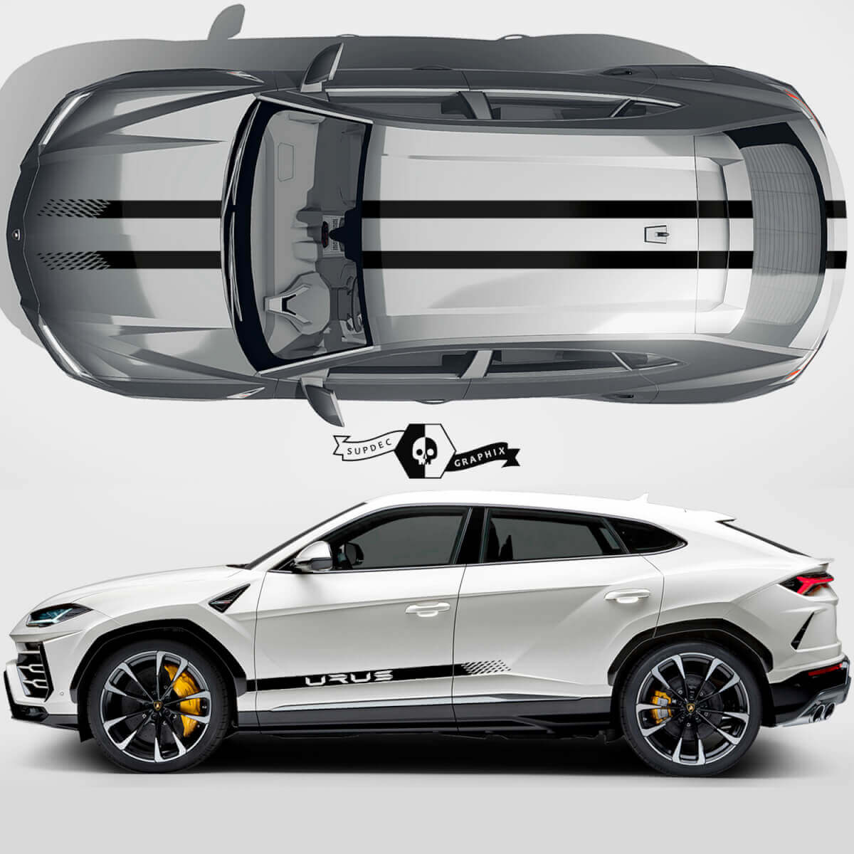 Seitentüren Motorhaube Dachlinien Schachbrett-Streifen Vinyl-Aufkleber Sticker Grafiken für Lamborghini Urus 2021 - 2023
