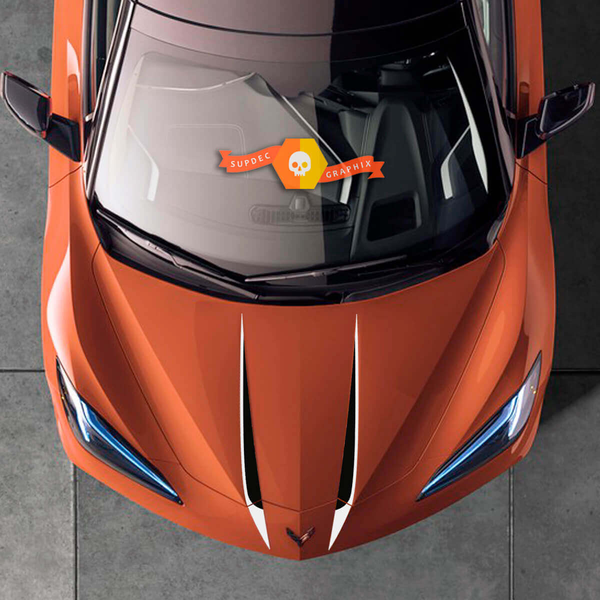 Doppelter Motorhauben-Streifen Vinyl-Aufkleber Set für Chevrolet Corvette C8 Stingray 2020-2023