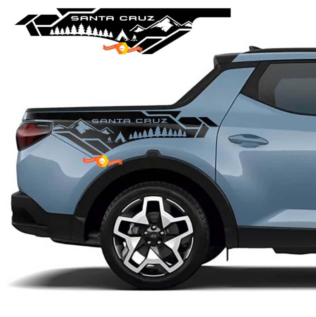 2x Berge Bäume Camper Edition Bettseite Vinyl Aufkleber passend für Hyundai Santa Cruz
