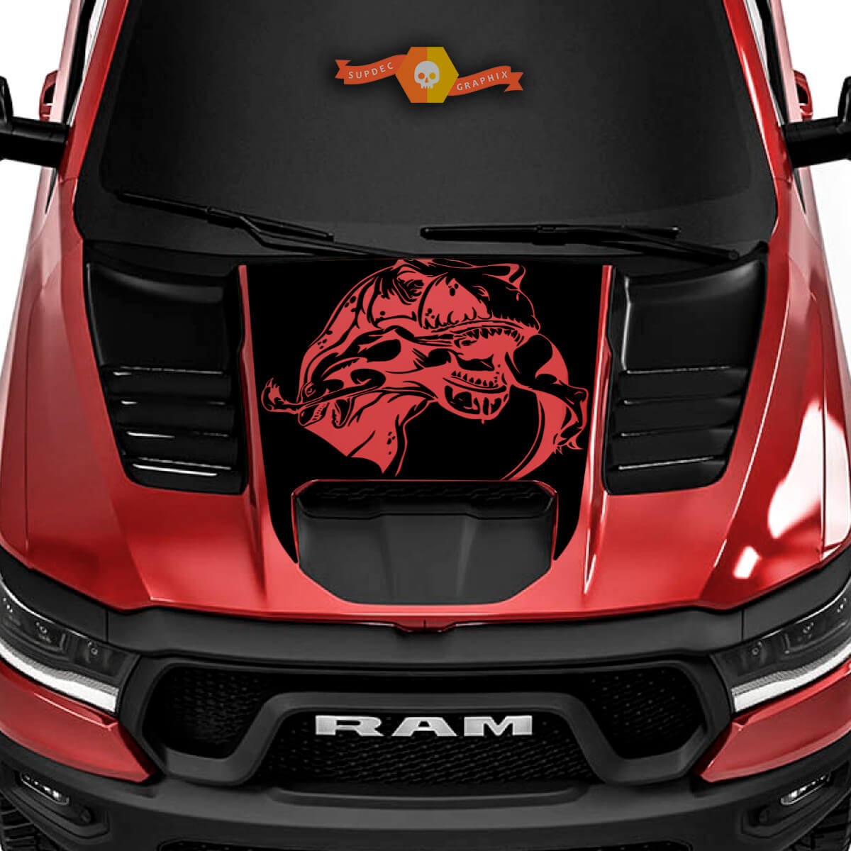 T-Rex Dinosaur Motorhauben-Vinylaufkleber für Dodge Ram 1500 TRX