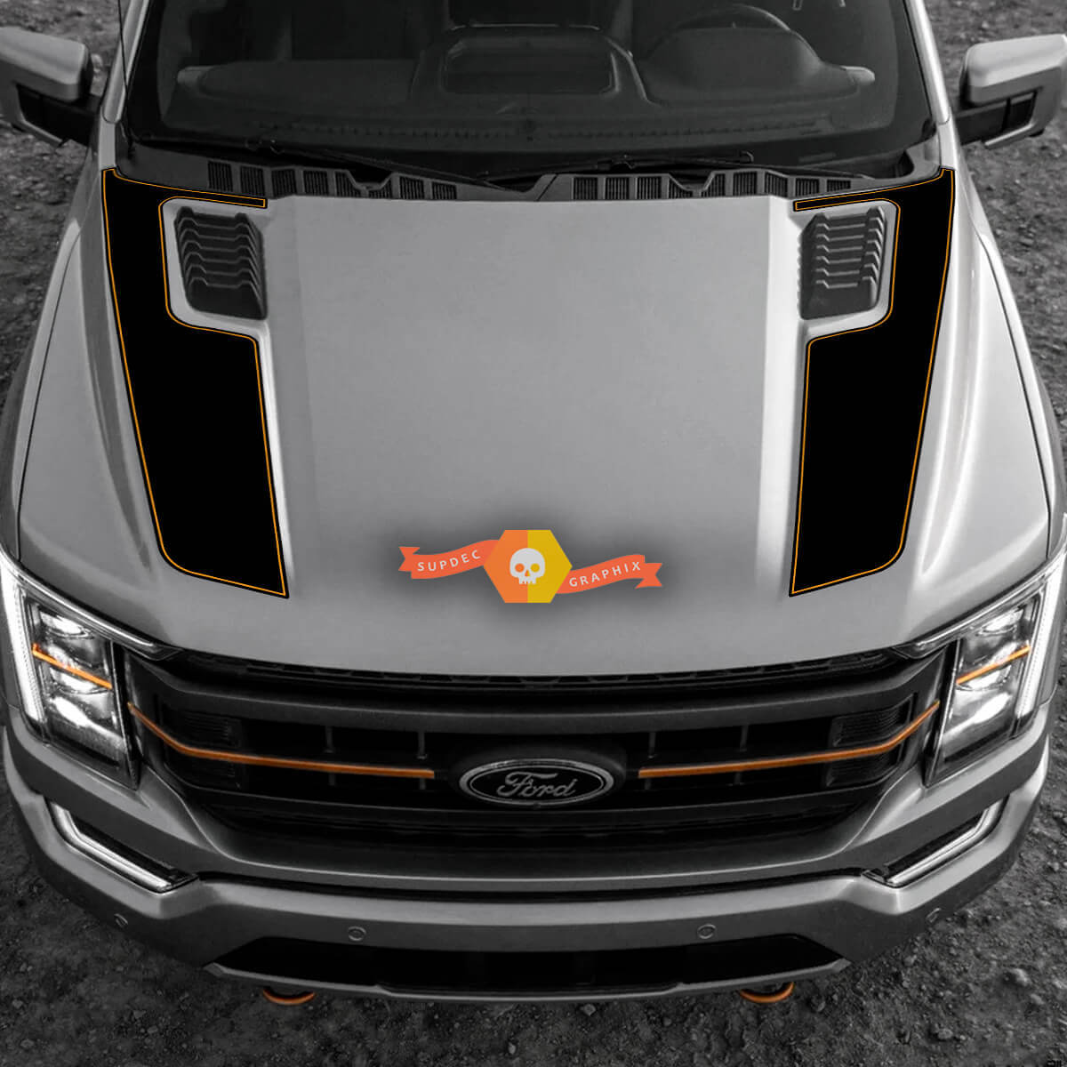 Doppelter Haubenstreifen Vinyl-Aufkleber-Kit für Musclecar F-150 Tremor 2022-2023