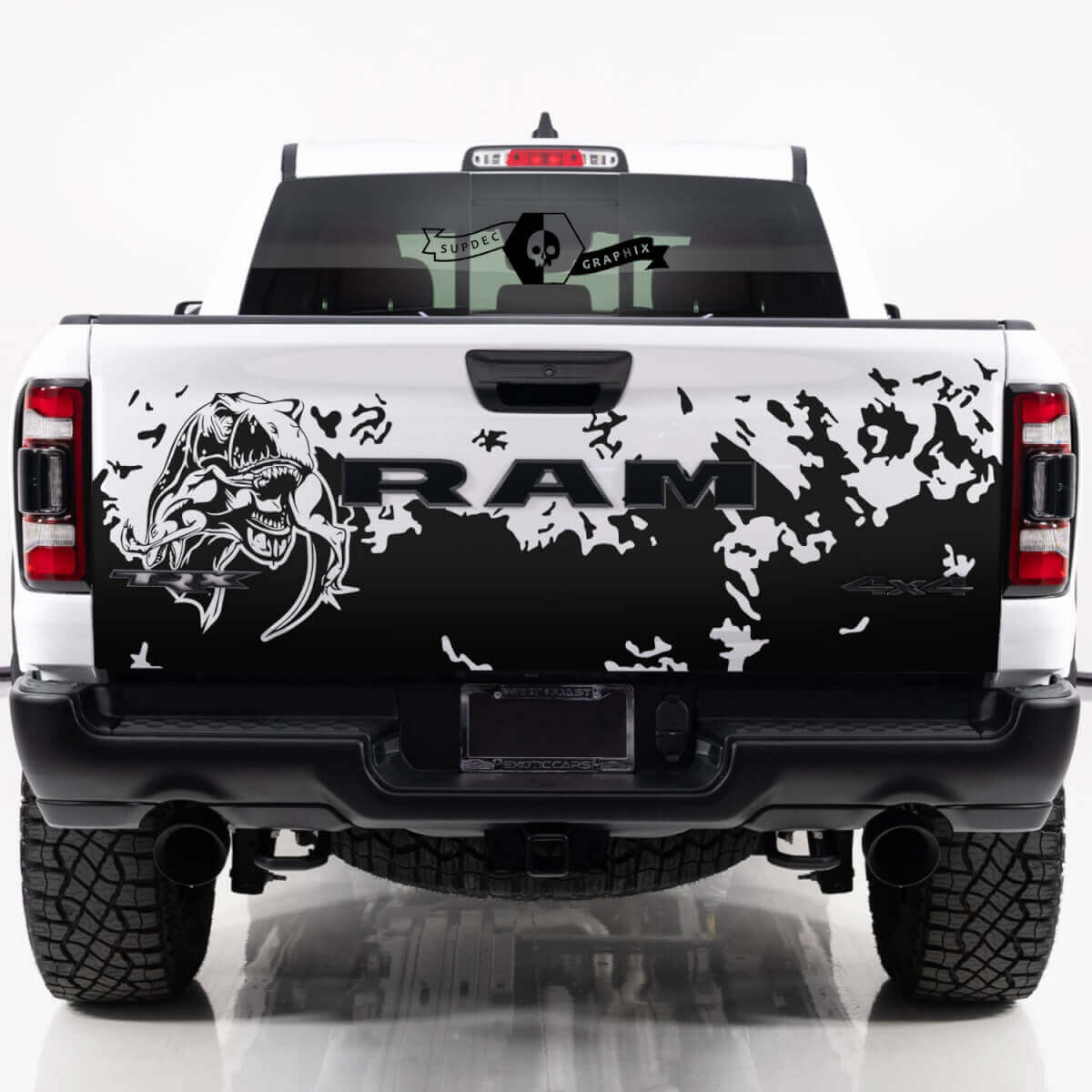 T-Rex isst Schlammspritzer Heckklappen-Vinylaufkleber für Dodge Ram TRX