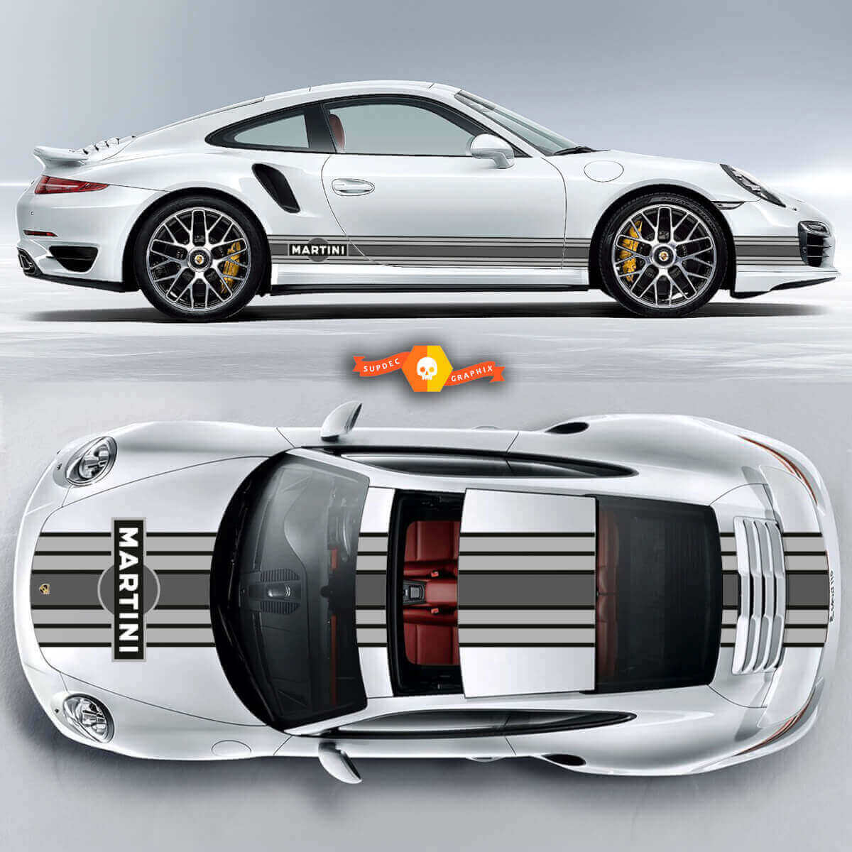 Martini Stil Komplettes Kit Rennstreifen Vinylaufkleber für Porsche
