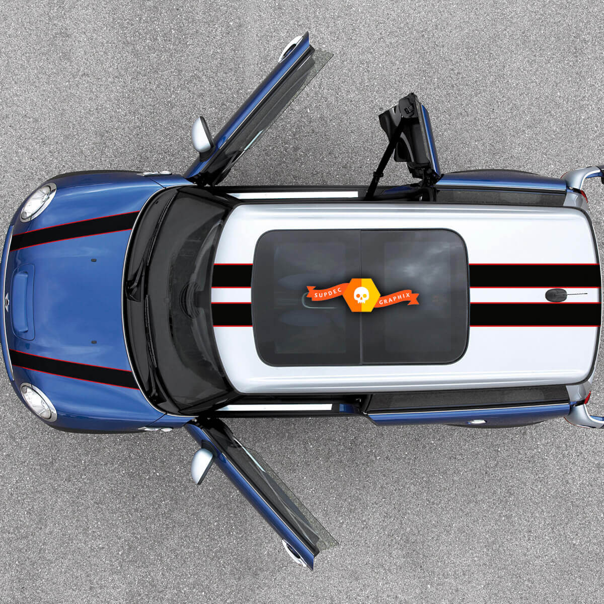 Duales Racing Motorhauben- und Dachvinyl-Aufkleber für MINI Cooper 2007-2013
