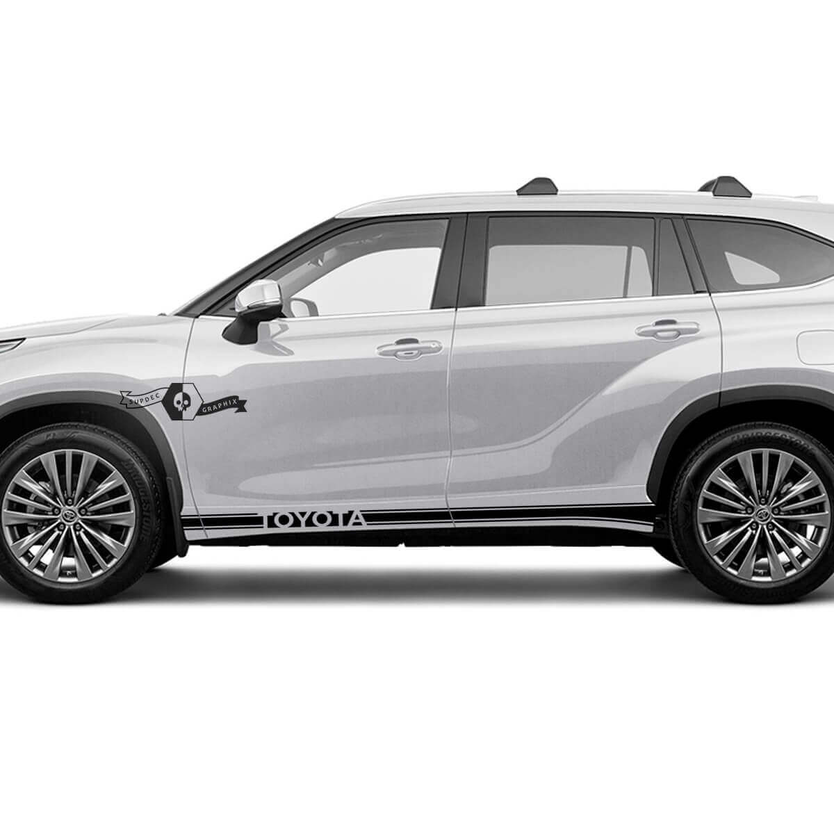 Paar Toyota 2020 Highlander Türen Bettseite Slim Rocker Panel Trim Aufkleber Grafik Aufkleber Seitenstreifen Kit
