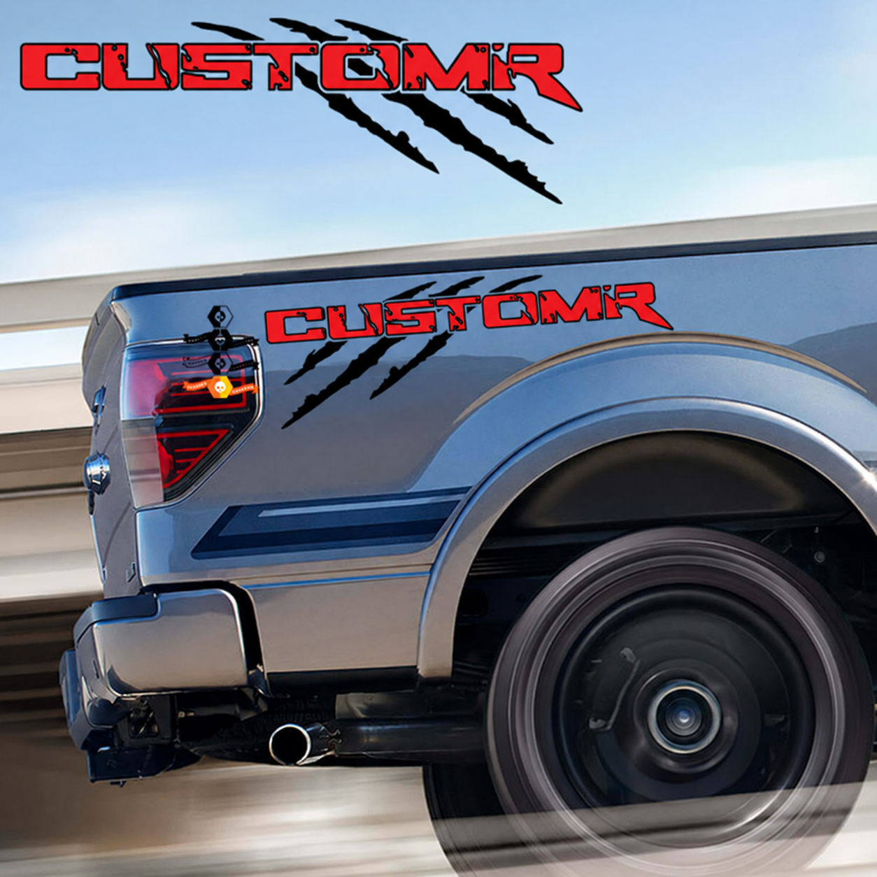 CUSTOMR Roter Umriss Krallen-Paar Bettseiten Vinyl-Aufkleber Sticker für Ford F-150