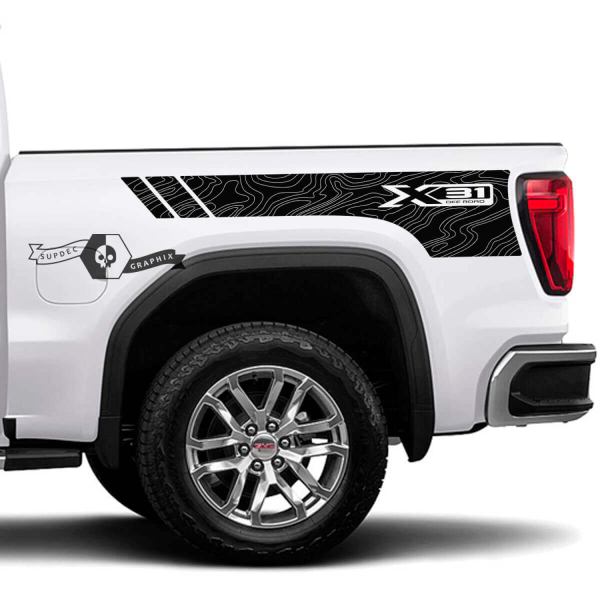 X31 Topographische Seitliche Betten-Vinylaufkleber-Kit für GMC Sierra 1500 2023