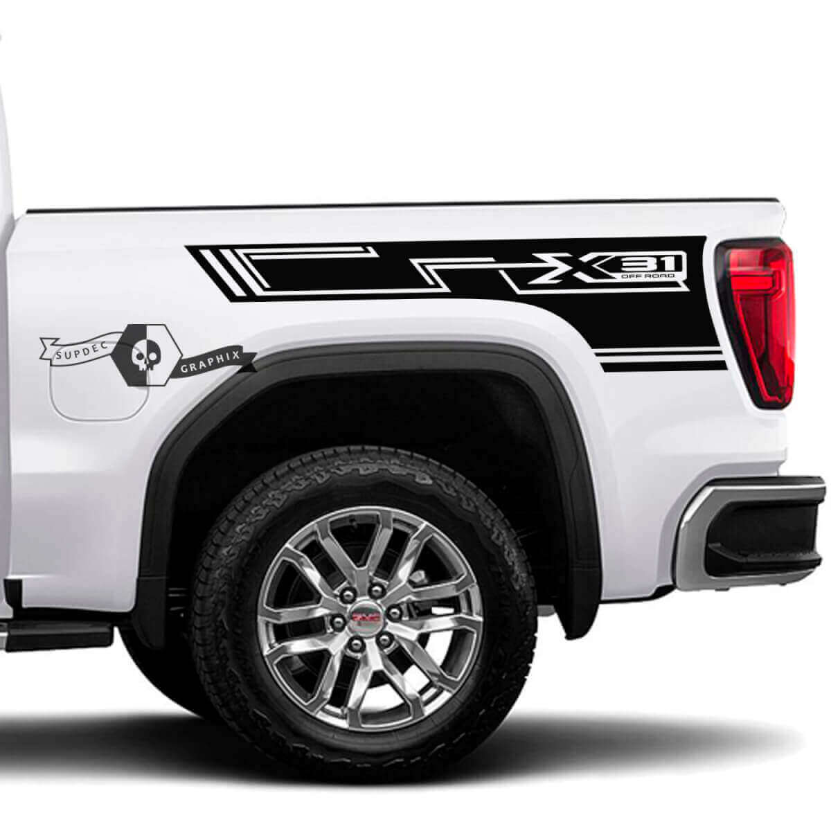 X31 Offroad Geometrische Seitliche Betten Vinyl-Aufkleber Set für 2023 GMC Sierra 1500