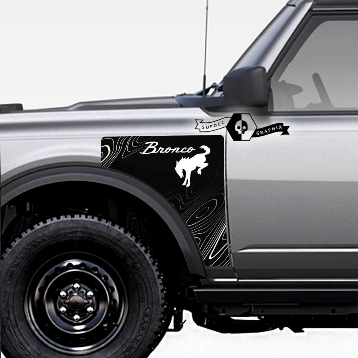 Paar Ford Bronco Logo Topografische Karte Everglades Style Seitenwand Vinyl Aufkleber Grafik-Kit
