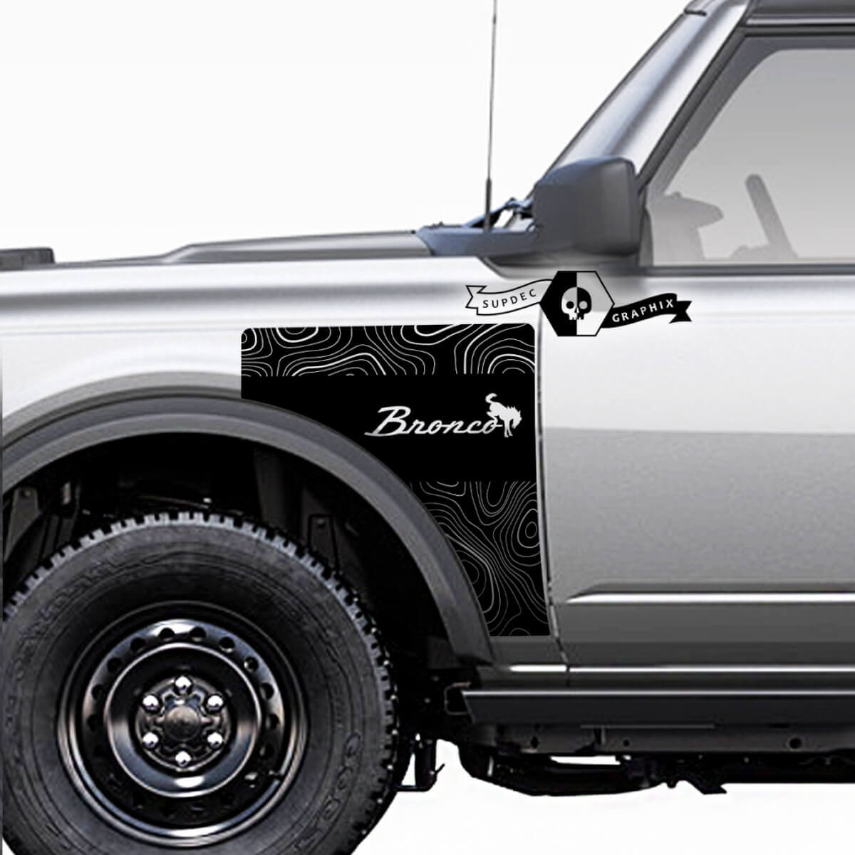 Paar Ford Bronco Vintage Logo Topografische Karte Everglades Stil Seitenwand Vinyl Aufkleber Aufkleber Grafik-Kit 2
