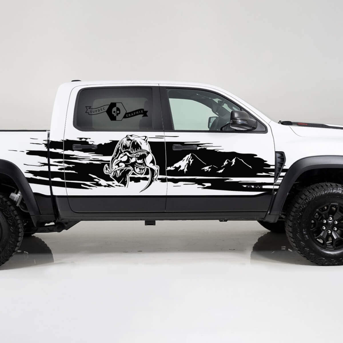 TRX Eating Mountains Verwitterter Seiten-Vinylaufkleber für Dodge Ram 1500