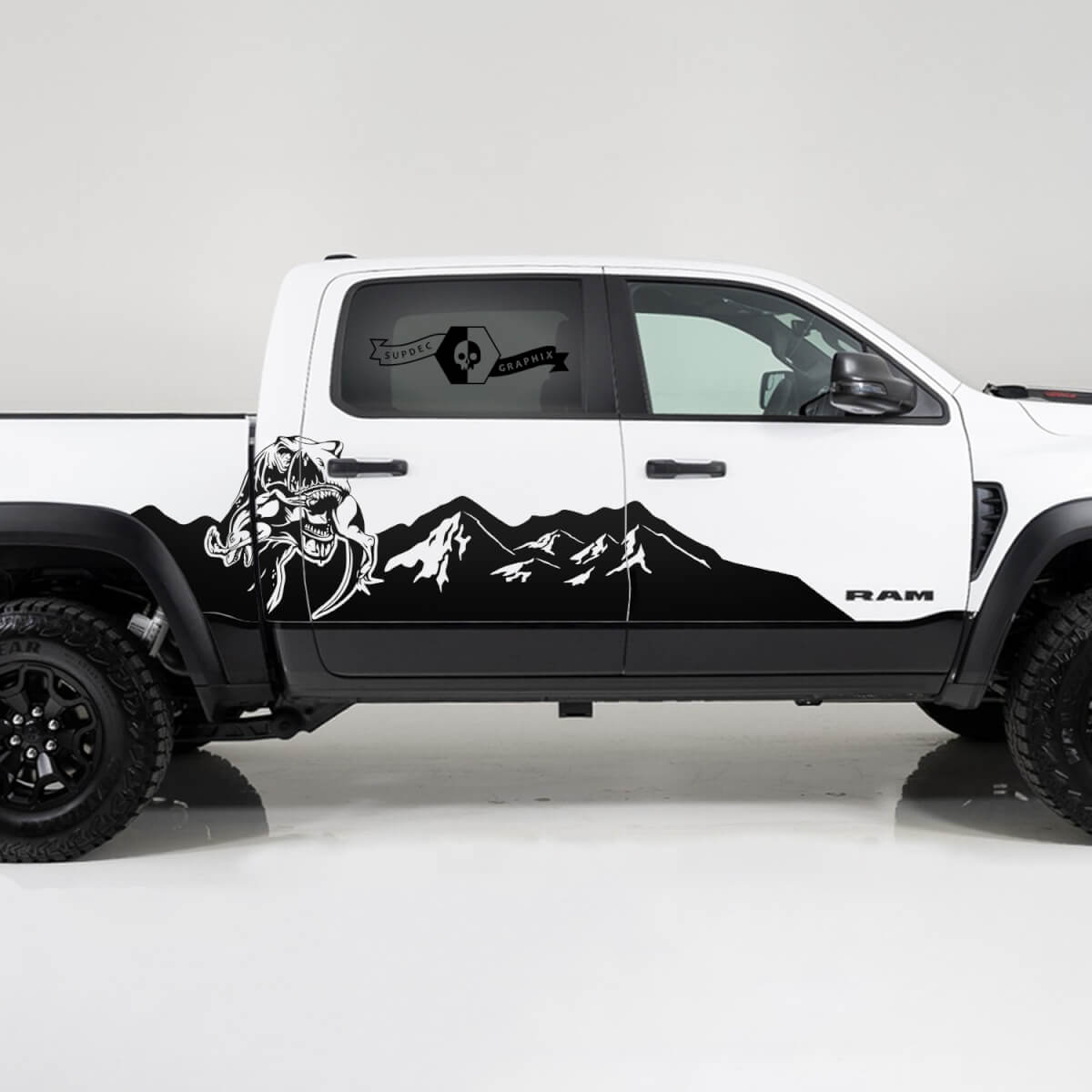 2x Dodge Ram TRX Rebel 2022 2023 1500 Side Splash TRX Eating Raptor Mountains Truck Logo Vinyl Aufkleber Grafik
