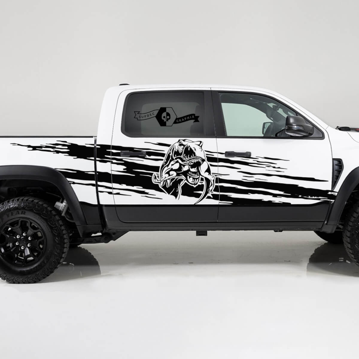 2x Dodge Ram TRX Rebel 2022 2023 1500 Side Splash Destroyed TRX Eating Raptor Truck Vinyl Aufkleber Grafik
