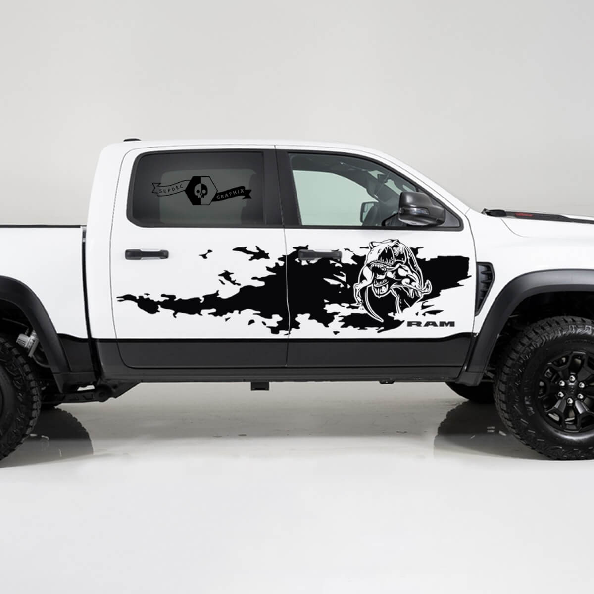 2x Dodge Ram TRX Rebel 2022 2023 1500 Side Destroyed TRX Eating Raptor Logo Truck Vinyl Aufkleber Grafik
