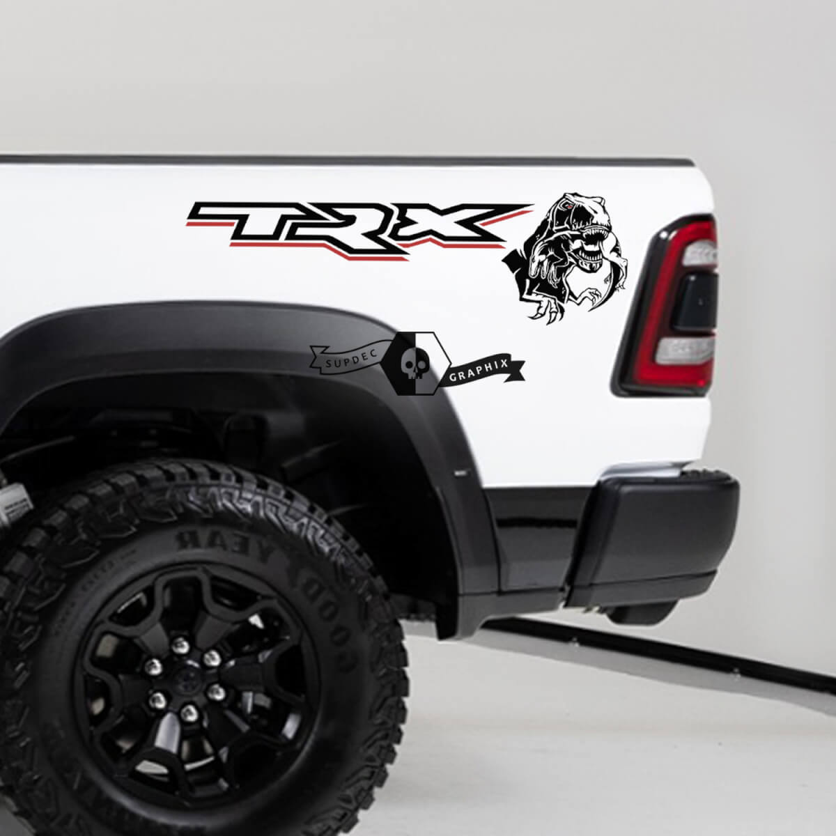Paar Dodge Ram TRX 2020–2023 TRX Eating Raptor Bed Side Aufkleber Truck Vinyl Grafik – 2 Farben
