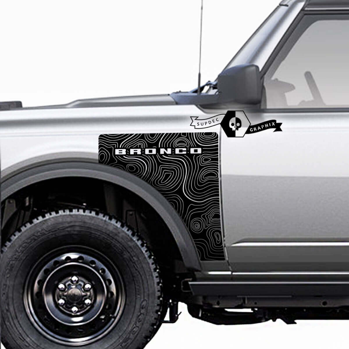 Paar Ford Bronco Topografische Karte im Everglades-Stil, Seitenteil, Vinyl-Aufkleber, Grafik-Set 3
