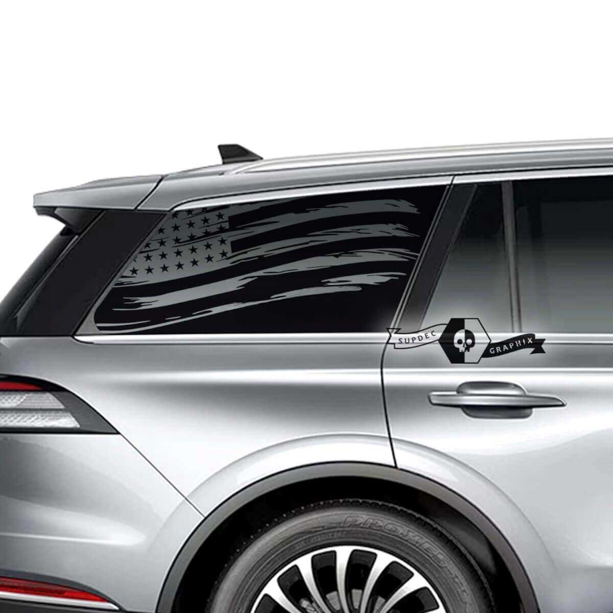 Abgenutzte US-Flaggen-Heckscheiben-Vinylaufkleber Paar für Lincoln Aviator 2023