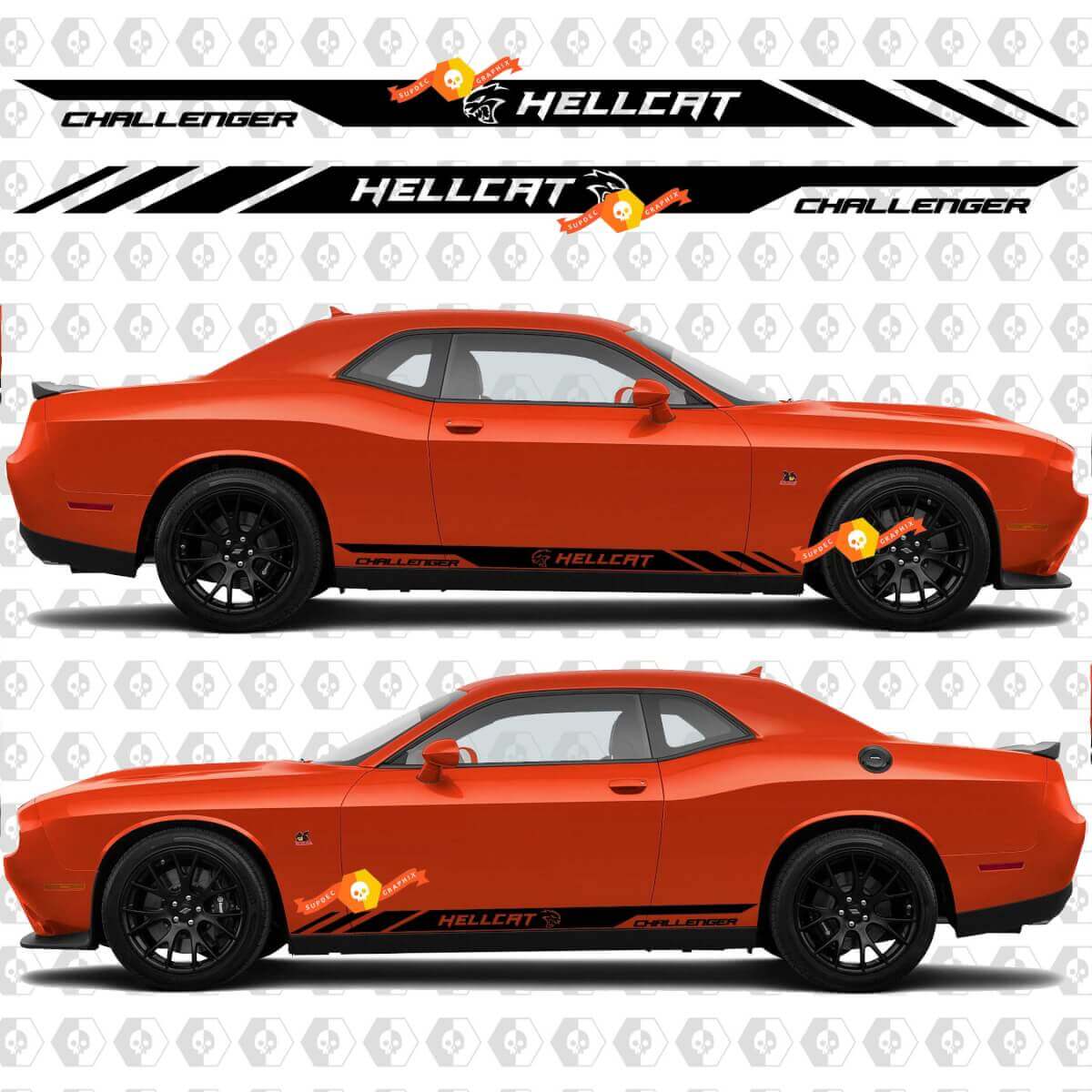 Hellcat-Stil Schweller Streifen Vinylaufkleber für Dodge Challenger oder Charger