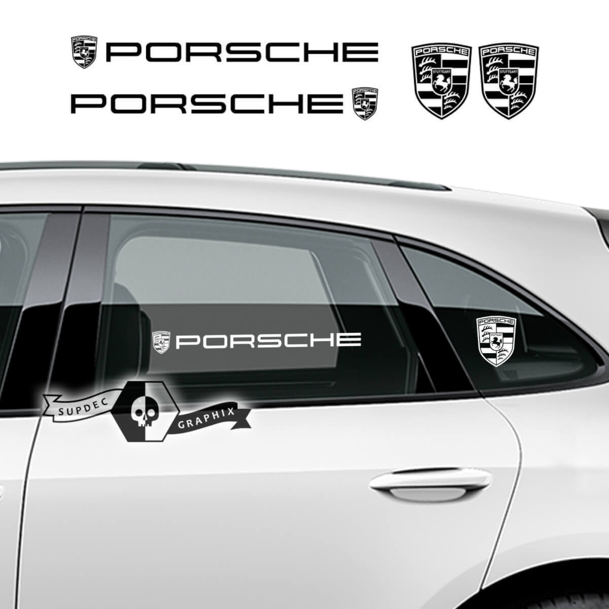 Porsche Fensterlogo Vinyl-Aufklebersatz für Porsche Cayenne Macan 2023
