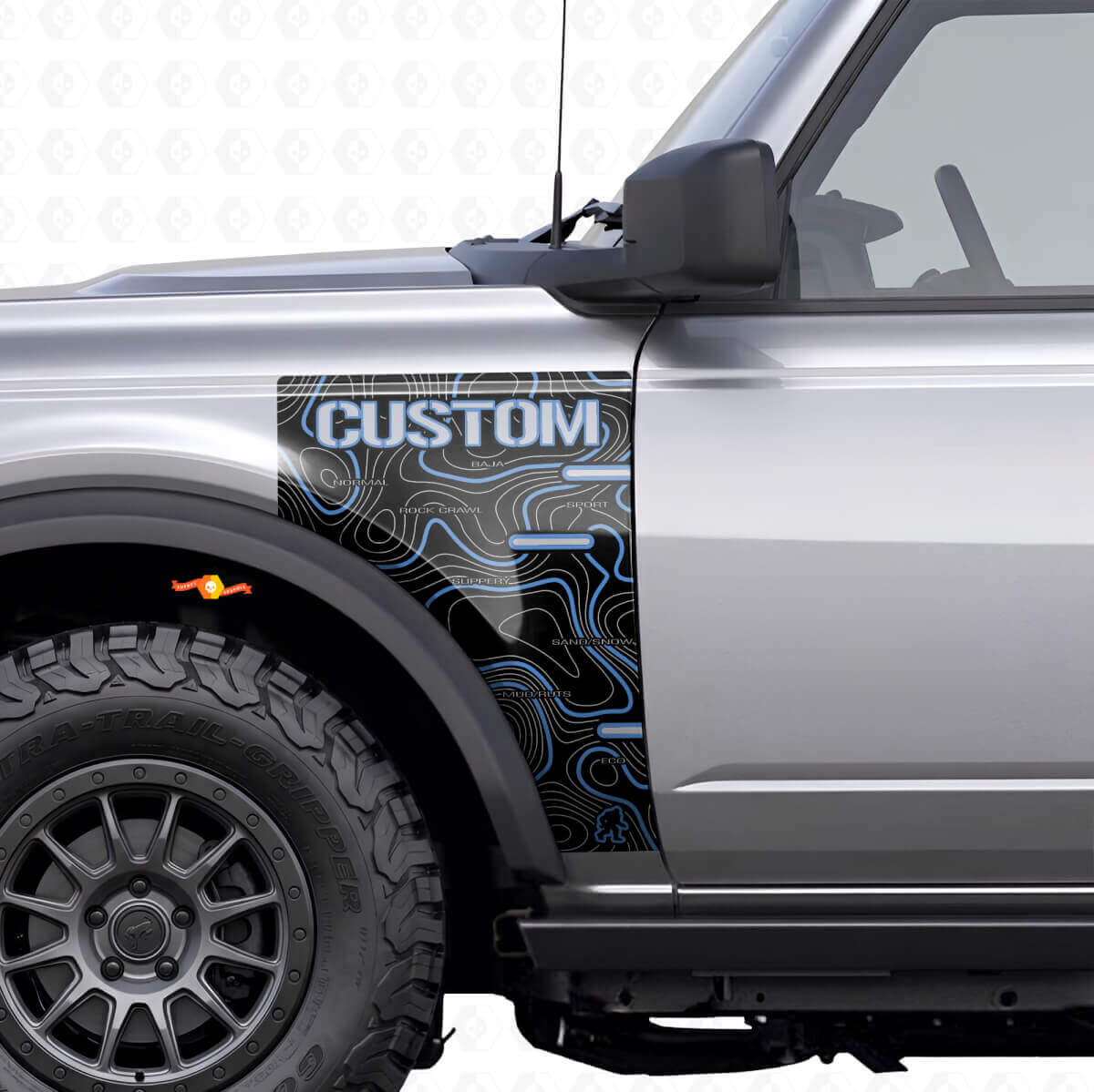 Topografische Karte Kotflügel Vinylaufkleber für Musclecar Pferd Badlands
